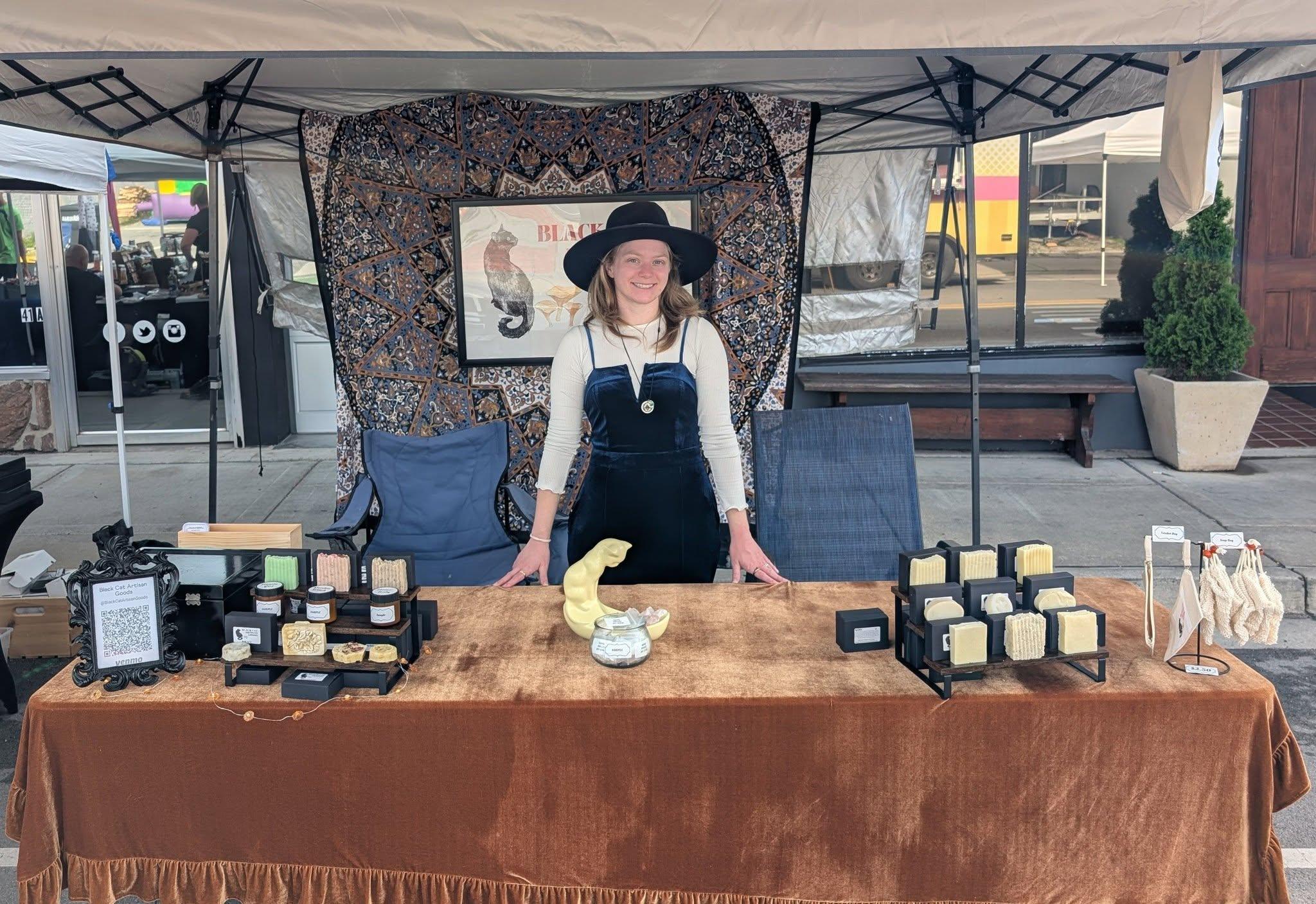Natalie at her Black Cat Artisan Goods market booth
